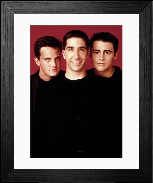 Framed Print : FRIENDS, from left, Matthew Perry, David Schwimmer, Matt LeBlanc, 1994-2004 (ca. 1994 photo)