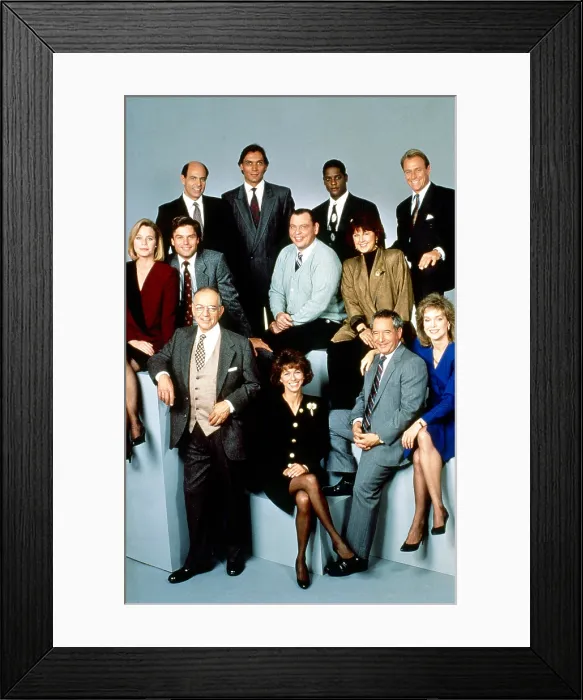 Framed Print : L.A. LAW, front, from left, Richard Dysart, Michele Greene, Michael Tucker, Jill Eikenberry; center, from left, Susan Dey, Harry Hamlin, Larry Drake, Susan Ruttan; back Framed Print : L.A. LAW, front, from left, Richard Dysart, Michele Greene, Michael Tucker, Jill Eikenberry; center, from left, Susan Dey, Harry Hamlin, Larry Drake, Susan Ruttan; back