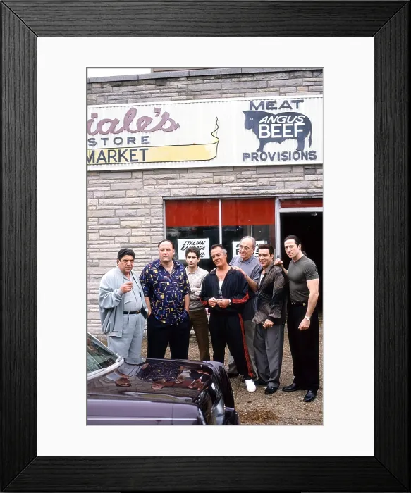 Framed Print : THE SOPRANOS, from left: Vincent Pastore, James Gandolfini, Michael Imperioli, Tony Sirico, Jerry Adler, Steven Van Zandt, Federico Castelluccio, House Arrest, (S2.E11)