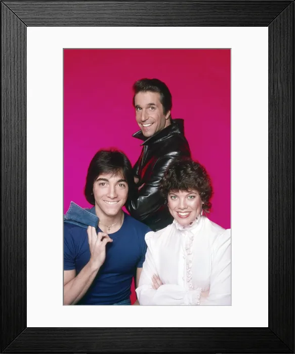 Framed Print : HAPPY DAYS, from left, Scott Baio, Henry Winkler, Erin Moran, 1974-84 (1982 photo) Framed Print : HAPPY DAYS, from left, Scott Baio, Henry Winkler, Erin Moran, 1974-84 (1982 photo)