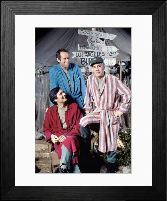 Framed Print : MASH, (aka M*A*S*H*), from left, Alan Alda (seated), Mike Farrell, Harry Morgan, (1975), 1972-1983 Framed Print : MASH, (aka M*A*S*H*), from left, Alan Alda (seated), Mike Farrell, Harry Morgan, (1975), 1972-1983