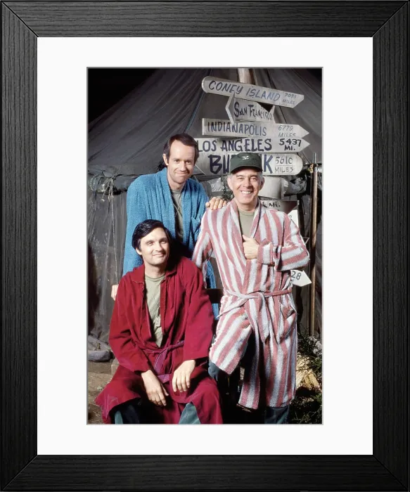 Framed Print : MASH, (aka M*A*S*H*), from left, Alan Alda (seated), Mike Farrell, Harry Morgan, (1975), 1972-1983 Framed Print : MASH, (aka M*A*S*H*), from left, Alan Alda (seated), Mike Farrell, Harry Morgan, (1975), 1972-1983