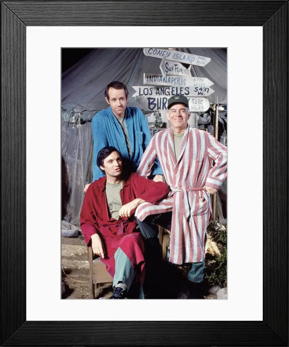 Framed Print : MASH, (aka M*A*S*H*), from left, Alan Alda (seated), Mike Farrell, Harry Morgan, (1975), 1972-1983 Framed Print : MASH, (aka M*A*S*H*), from left, Alan Alda (seated), Mike Farrell, Harry Morgan, (1975), 1972-1983