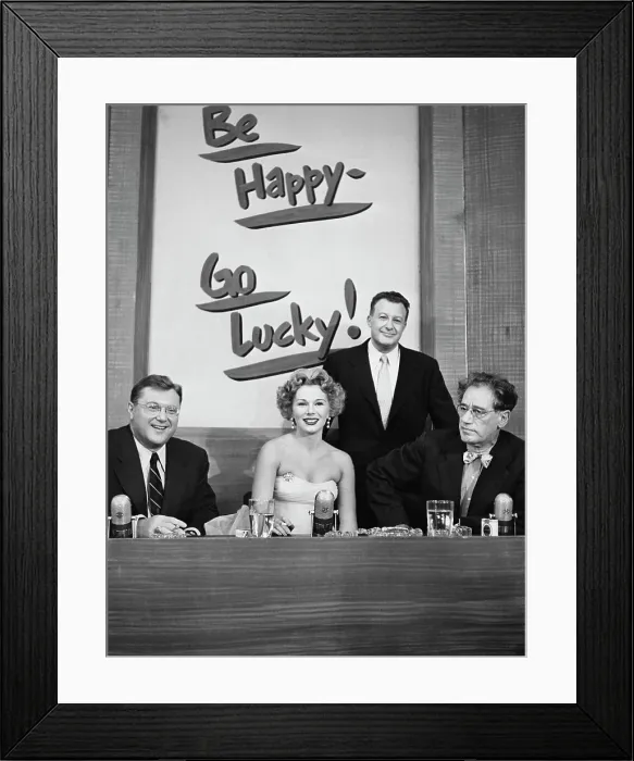 Framed Print : THIS IS SHOW BUSINESS, from left: Sam Levenson, Eva Gabor, Clifton Fadiman, George S. Kaufman, 1949-1956 Framed Print : THIS IS SHOW BUSINESS, from left: Sam Levenson, Eva Gabor, Clifton Fadiman, George S. Kaufman, 1949-1956