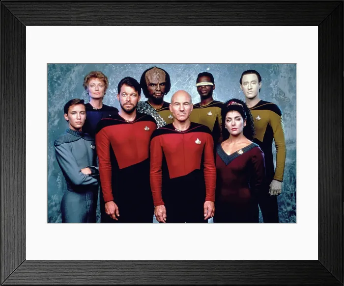 Framed Print : STAR TREK: THE NEXT GENERATION, from left: Wil Wheaton, Diana Muldaur, Jonathan Frakes, Michael Dorn, Patrick Stewart, LeVar Burton, Marina Sirtis, Brent Spiner, (1988), 1987-94 Framed Print : STAR TREK: THE NEXT GENERATION, from left: Wil Wheaton, Diana Muldaur, Jonathan Frakes, Michael Dorn, Patrick Stewart, LeVar Burton, Marina Sirtis, Brent Spiner, (1988), 1987-94