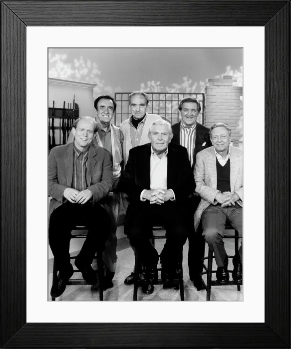 Framed Print : THE ANDY GRIFFITH SHOW REUNION, front, from left, Ron Howard, Andy Griffith, Don Knotts; back, from left, Jim Nabors, Jack Dodson, George Lindsey, aired February 10, 1993 Framed Print : THE ANDY GRIFFITH SHOW REUNION, front, from left, Ron Howard, Andy Griffith, Don Knotts; back, from left, Jim Nabors, Jack Dodson, George Lindsey, aired February 10, 1993