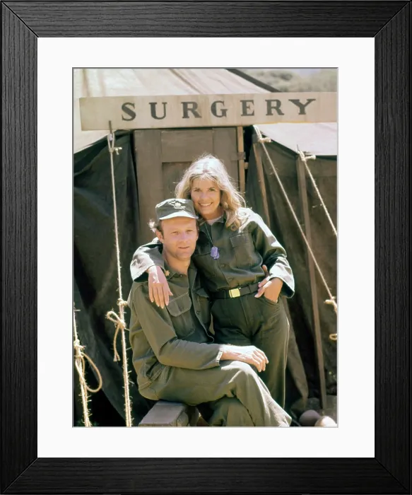 Framed Print : MASH, (aka M*A*S*H), from left: Larry Linville, Loretta Swit, in front of Surgery Tent, 1972-1983