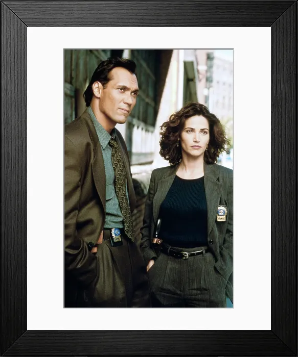 Framed Print : NYPD BLUE, from left, Jimmy Smits, Kim Delaney, 1993-2005 (1995 photo) Framed Print : NYPD BLUE, from left, Jimmy Smits, Kim Delaney, 1993-2005 (1995 photo)