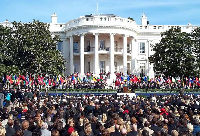 Framed Print : 1, 000 people at a six-month remembrance of the 9-11 terrorist attacks at the White House. March 11, 2002