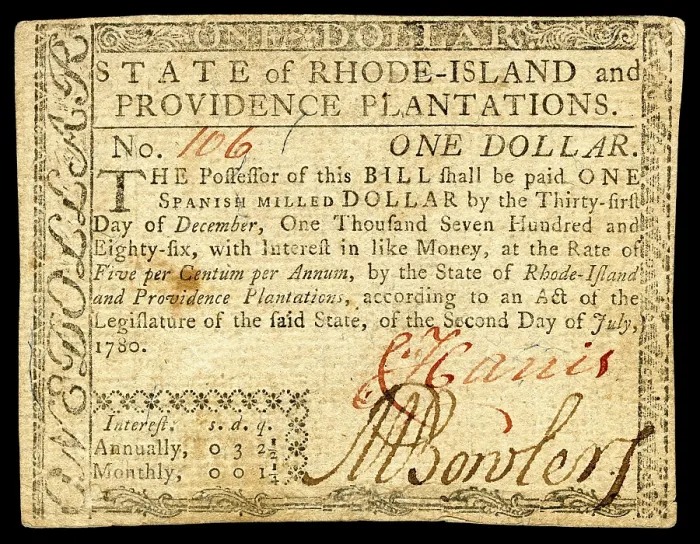 Framed Print : $1 Colonial currency from the State of Rhode Island. The bill will increase in value by accruing interest over time Framed Print : $1 Colonial currency from the State of Rhode Island. The bill will increase in value by accruing interest over time