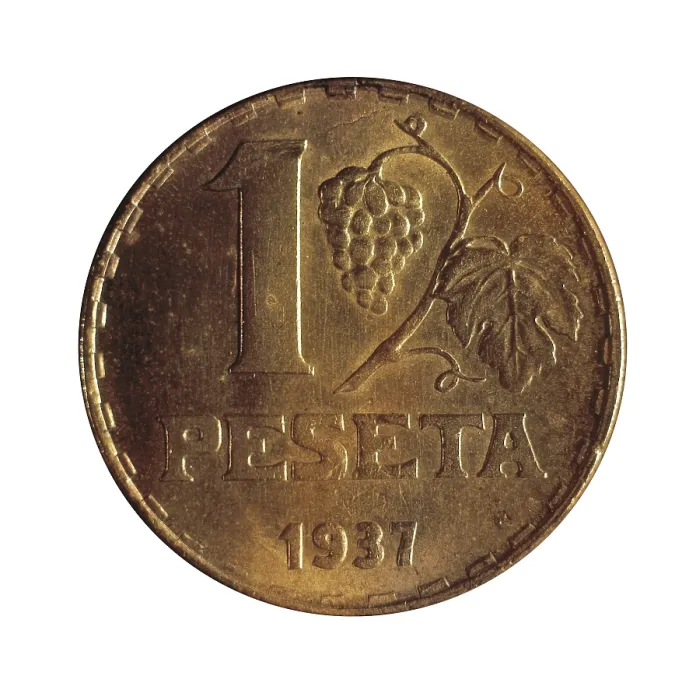 Framed Print : 1 peseta coin (Spain, 1937). SPAIN. Barcelona. National Art Museum of Catalonia. - P. Rotger / Iberfoto / Everett Collection (354243)**US SALES ONLY**