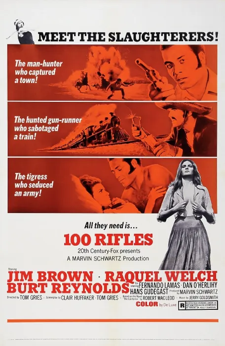 Framed Print : 100 RIFLES, (aka ONE HUNDRED RIFLES), from top: Jim Brown, Burt Reynolds, Raquel Welch, Jim Brown, Raquel Welch, 1969