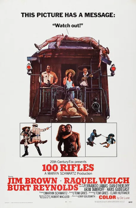 Framed Print : 100 RIFLES, US poster art, top from left: Jim Brown, Raquel Welch, Burt Reynolds, 1969. TM & Copyright 20th Century Fox Film Corp. All rights reserved / courtesy Everett Collection Framed Print : 100 RIFLES, US poster art, top from left: Jim Brown, Raquel Welch, Burt Reynolds, 1969. TM & Copyright 20th Century Fox Film Corp. All rights reserved / courtesy Everett Collection