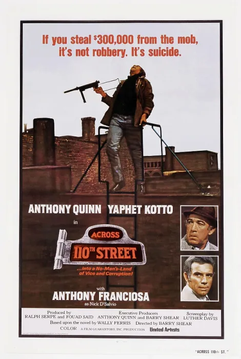 Framed Print : ACROSS 110TH STREET, US poster art, right, from top: Anthony Quinn, Anthony Franciosa, 1972