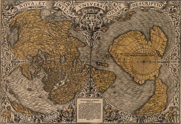 Framed Print : 1531 world map showing Northern and Southern Hemispheres by Frenchman Oronce Fine (1494-1555)