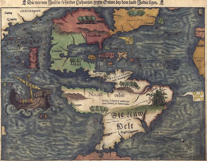 Framed Print : 1550 Swiss map of newly discovered Western Hemisphere