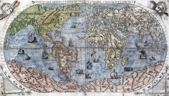 Framed Print : 1565 World Map by Paulo Forlani, based on the work of Giacomo Gastaldi