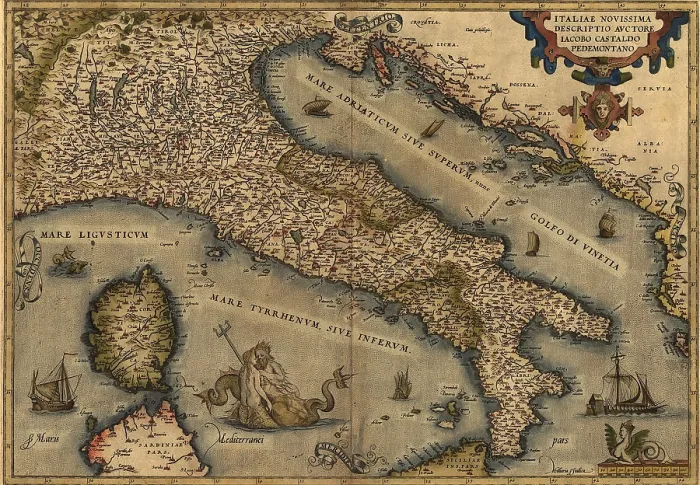 Framed Print : 1570 map of Italy from Abraham Ortelius atlas, Theatrvm orbis terrarvm