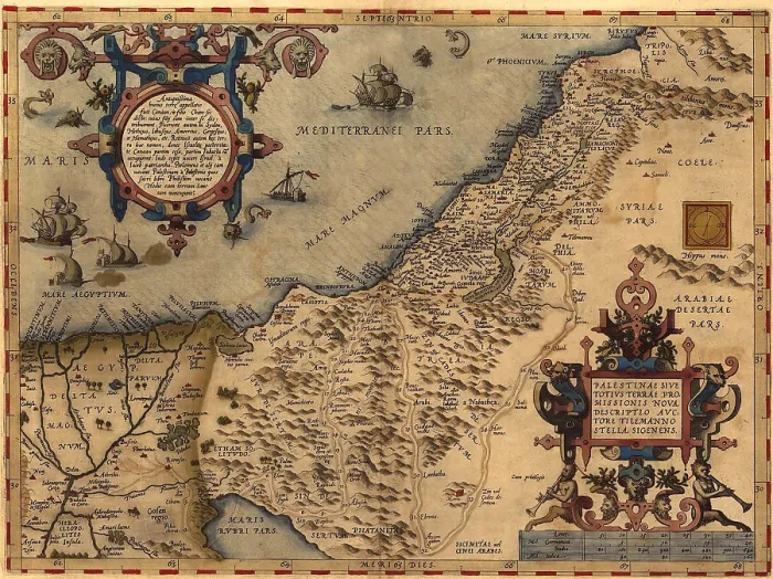 Framed Print : 1570 map of Palestine, from Abraham Ortelius atlas, 'Theatrvm orbis terrarvm'(Epitome of the Theater of the Worlde) Framed Print : 1570 map of Palestine, from Abraham Ortelius atlas, 'Theatrvm orbis terrarvm'(Epitome of the Theater of the Worlde)