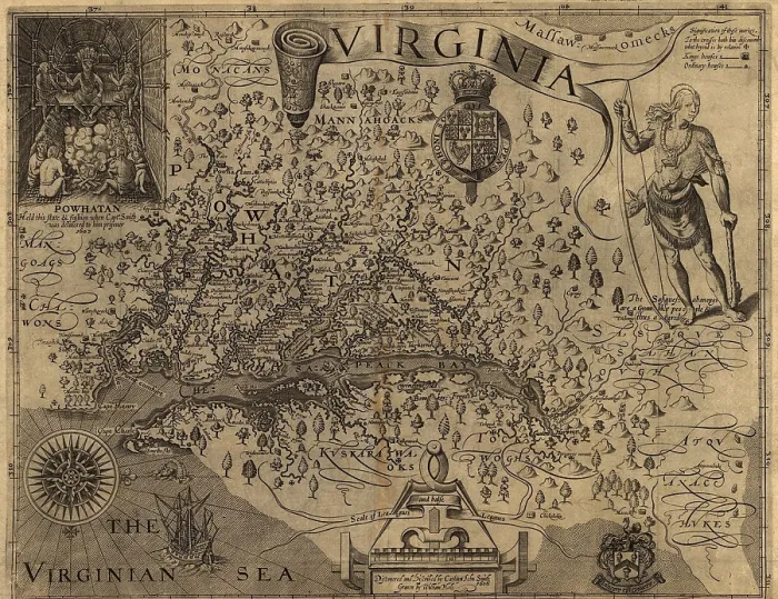 Framed Print : 1606 map of Virginia as discovered and described by Captain John Smith