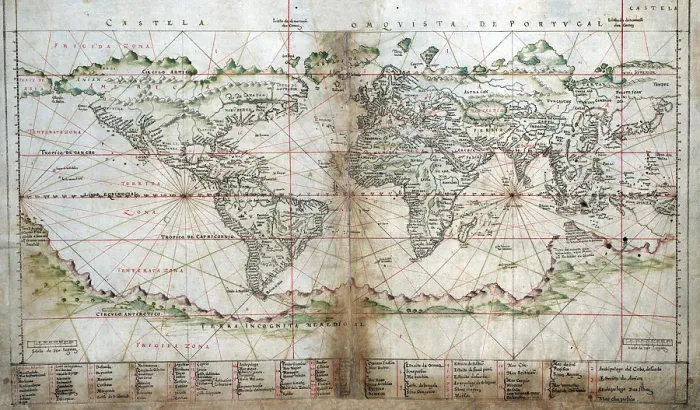 Framed Print : 1630 Portuguese map of the world. Southern continents, Australia and Antarctica are depicted as one land mass