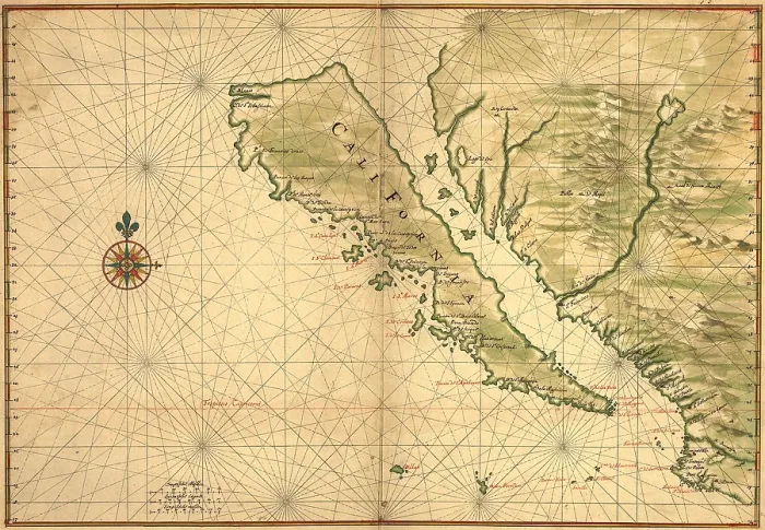 Framed Print : 1650 map of Baja California and northwest Mexico, showing California as an island