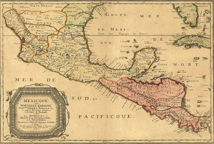 Framed Print : 1656 map of Central America and Mexico, showing many modern place names and boundaries