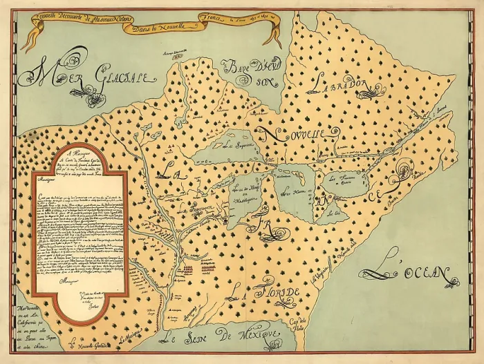 Framed Print : 1674 map of North American by Louis Joliet show the new discoveries of France and other European nations