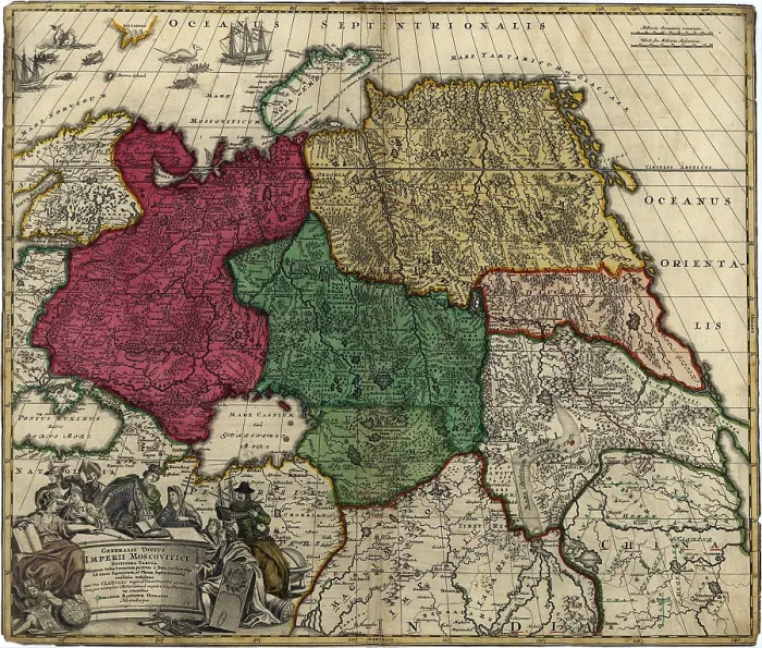 Framed Print : 1704 map of Russia showing territorial gains made during the reign of Peter the Great (1672-1725)