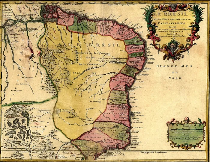 Framed Print : 1719 map of Brazil, showing geographic definition on the coast