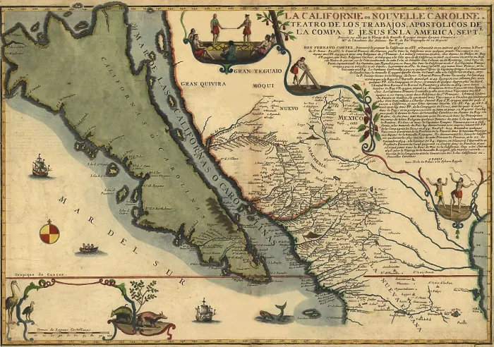 Framed Print : 1720 map of Baja California and northwest Mexico, showing California as an island Framed Print : 1720 map of Baja California and northwest Mexico, showing California as an island