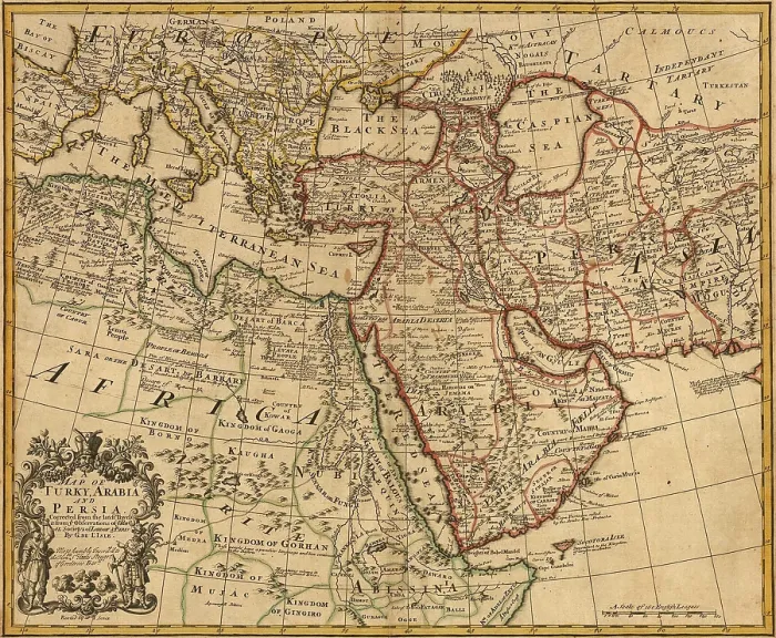 Framed Print : 1721 map of Turkey, Arabia, and Persia and environs including Northeast Africa, Southern Europe, and Southwest Asia