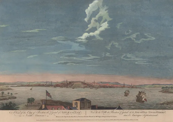 Framed Print : 1768 view of Boston, Massachusetts, drawn on the spot, by military artist, Thomas Pownall. It shows the harbor, ships, dwellings, churches, and the British flag (BSLOC_2020_1_181) Framed Print : 1768 view of Boston, Massachusetts, drawn on the spot, by military artist, Thomas Pownall. It shows the harbor, ships, dwellings, churches, and the British flag (BSLOC_2020_1_181)