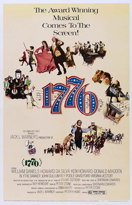 Framed Print : 1776, US poster, top holding hands from left: Blythe Danner, Howard Da Silva, William Daniels (bottom arms outstretched), 1972