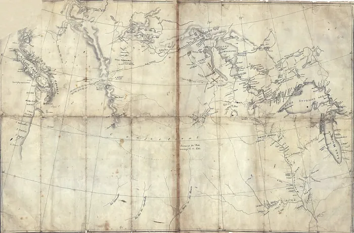 Framed Print : 1803 Lewis and Clark map, with annotations in brown ink by Meriwether Lewis, tracing the Mississippi and Missouri Rivers, Lakes Michigan, Superior, and Winnipeg
