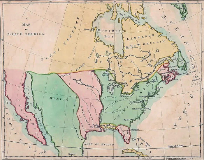Framed Print : 1803 map of North American showing the major divisions by European national possession
