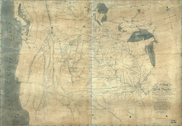 Framed Print : 1805 Lewis and Clark map of part of the continent of North America compiled from informed travelers