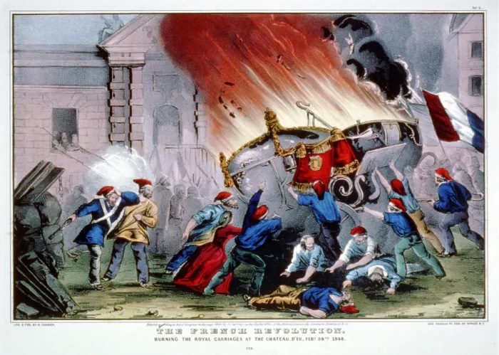 Framed Print : 1848, The French revolution: burning the royal carriages at the Chateau d'Eu, Feby. 24, 1848 Framed Print : 1848, The French revolution: burning the royal carriages at the Chateau d'Eu, Feby. 24, 1848
