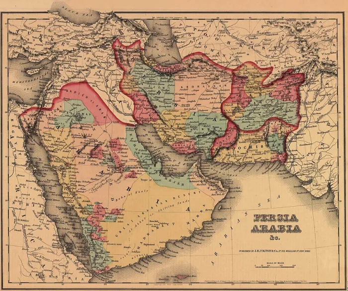 Framed Print : 1855 map clearly shows the political and cultural geography of the Middle East