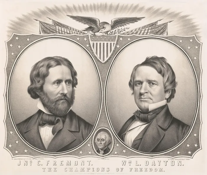 Framed Print : 1856 Presidential campaign banner for the first Republican Party candidates running in a Presidential election. John C. Fremont and William L