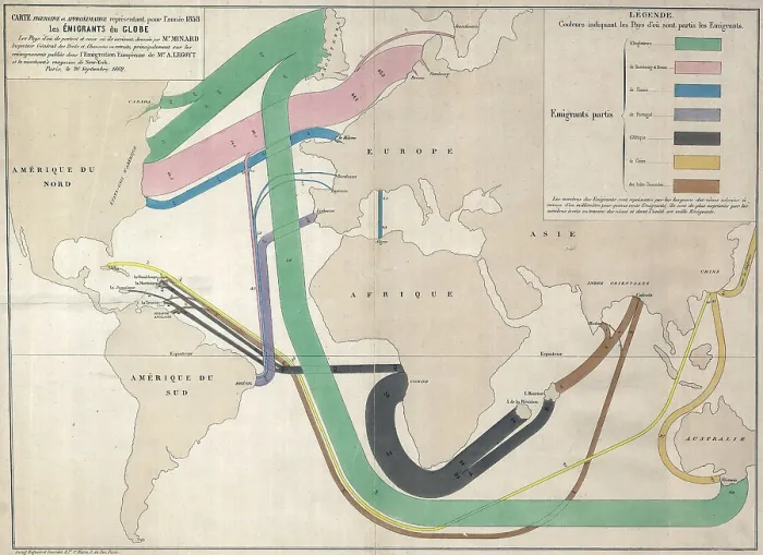 Framed Print : 1858 French map showing immigration routes from Europe. The majority of emigration is out of Northern Europe to Canada, Northern USA, and Australia Framed Print : 1858 French map showing immigration routes from Europe. The majority of emigration is out of Northern Europe to Canada, Northern USA, and Australia
