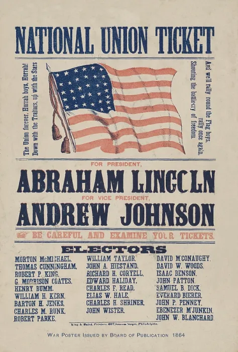 Framed Print : 1864 Campaign ticket for the National Union president candidates. For President Abraham Lincoln. For Vice President Andrew Johnson. (BSLOC_2019_2_193) Framed Print : 1864 Campaign ticket for the National Union president candidates. For President Abraham Lincoln. For Vice President Andrew Johnson. (BSLOC_2019_2_193)