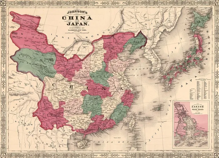 Framed Print : 1868 map of china and Japan, showing provincial boundaries