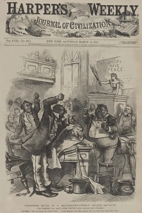 Framed Print : In 1874, Thomas Nast created this racist caricature of African American politicians emotionally debating in a southern legislature during the Reconstruction Era