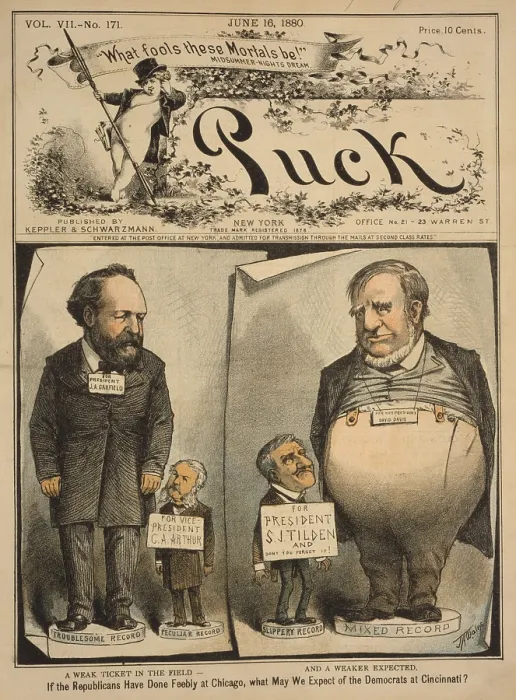 Framed Print : 1880 Presidential election cartoon, showing candidates James A. Garfield, Chester Arthur, Samuel J