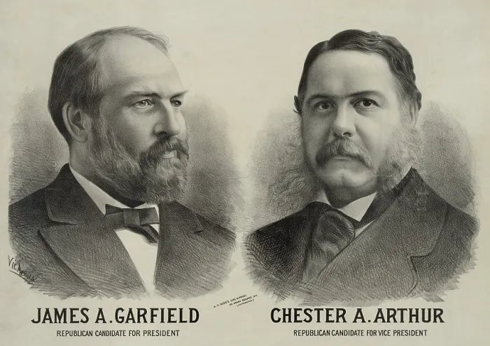 Framed Print : 1880 Republican campaign poster with portraits of James A. Garfield, Republican candidate for president, and Chester A. Arthur for vice president