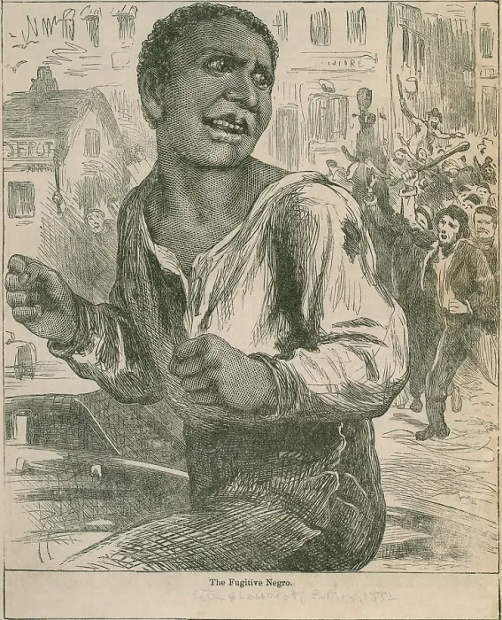 Framed Print : An 1882 engraving entitled, THE FUGITIVE NEGRO, shows an African American running in an urban street from a mob of white men holding clubs Framed Print : An 1882 engraving entitled, THE FUGITIVE NEGRO, shows an African American running in an urban street from a mob of white men holding clubs