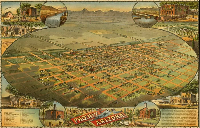 Framed Print : 1885 bird's eye view of Phoenix, Arizona