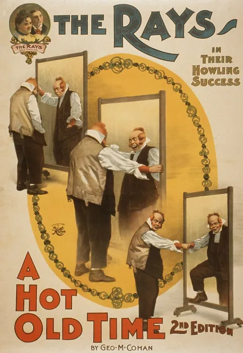 Framed Print : 1898 poster for the comedy team, The Rays (Emma and Johnny Ray), in their howling success, A HOT OLD TIME, written by Cohan. George M