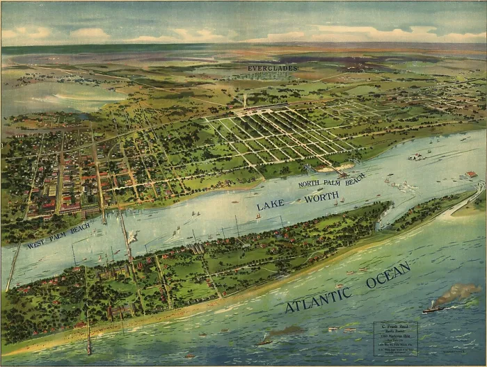 Framed Print : 1915 aerial view of West Palm Beach, North Palm Beach and Lake Worth, Florida Framed Print : 1915 aerial view of West Palm Beach, North Palm Beach and Lake Worth, Florida